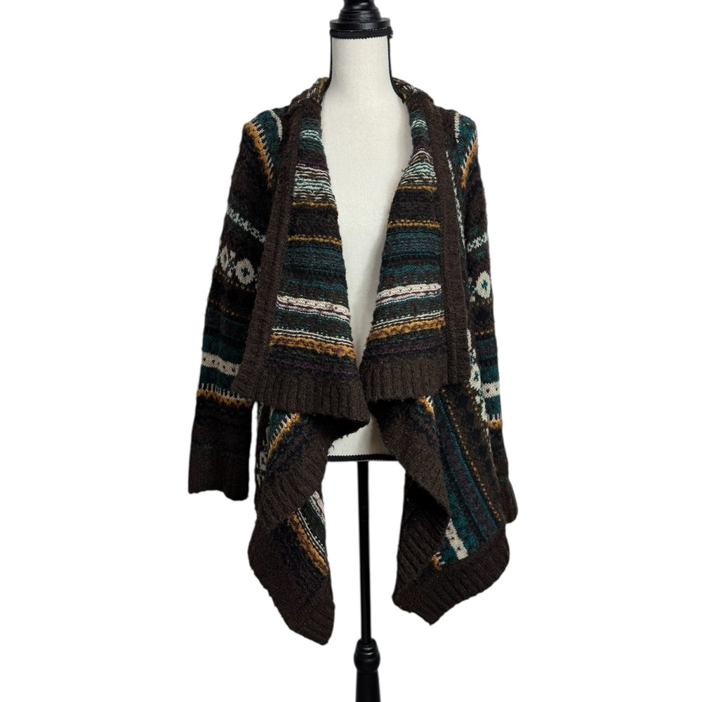 Sleeping On Snow Anthro Wool Brown Asymmetrical Fairisle Tribal Cardigan